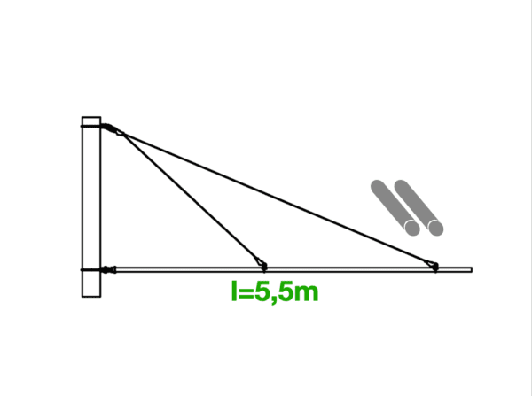 Sestava výložníku 2x ø55 GFK - 5,5m včetně vyvěšení